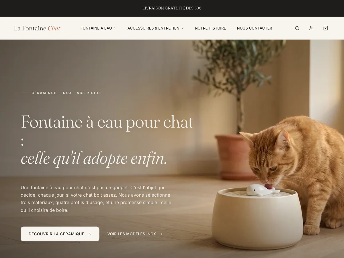 La Fontaine Chat — boutique e-commerce fontaines à eau pour chats